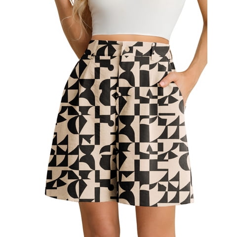 Bermuda Shorts for Women Dressy Casual Elastic High Waisted Wide Leg Shorts for Summer with Pockets S-2XL