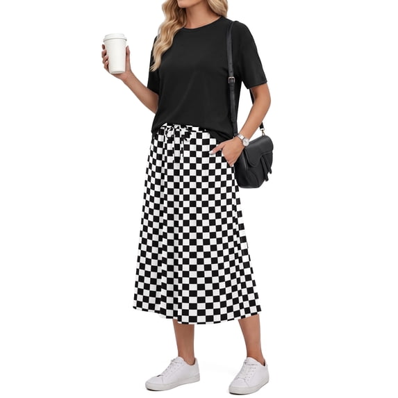 Airmenty Two Piece Skirt Set for Women Midi Dress Sets Summer Casual Vacation Travel Matching Set with Pockets S-2XL