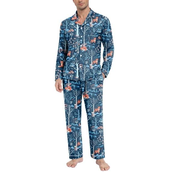 Airmenty Men's Pajama Set Lightweight Sleepwear Button Up Sleepwear Soft Comfy Pjs Set with Pockets