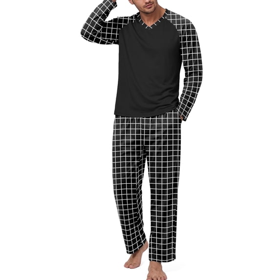 Airmenty Men's Pajama Set Long Sleeve V-Neck Lightweight Sleepwear Shirts and Bottoms Soft Comfy 2 Piece Pjs Loungewear with Pockets S-2XL