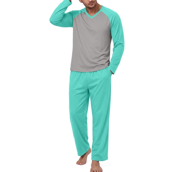 Airmenty Men's Pajama Set Loungewear Lightweight Sleepwear Long Sleeve Shirts and Bottoms Soft Comfy Sleep Sets 2 Piece Pjs with Pockets S-2XL