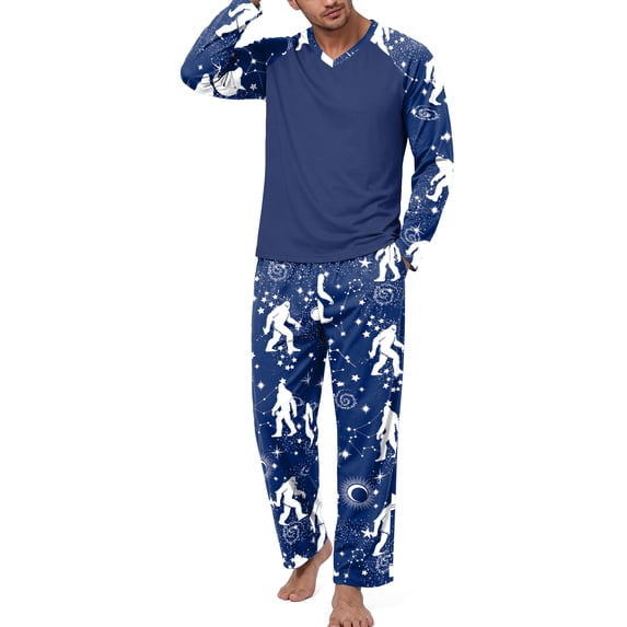 Airmenty Men's Pajama Set Loungewear Lightweight Sleepwear Long Sleeve Shirts and Bottoms Soft Comfy Sleep Sets 2 Piece Pjs with Pockets S-2XL