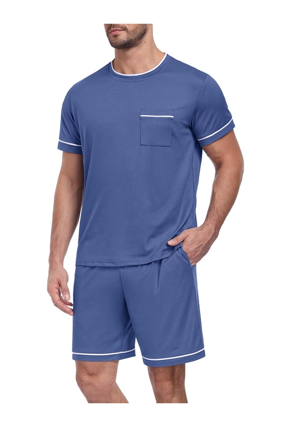 Men's Pajama Set Short Sleeve Sleepwear Crew Neck 2-Piece Pajama Loungewear with Pocket Pajamas For Men
