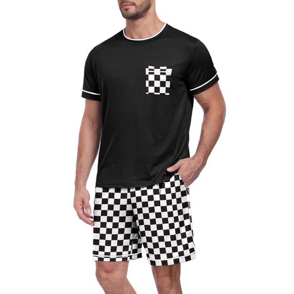 Airmenty Men's Pajama Set Short Sleeve Sleepwear Crew Neck 2-Piece Pajama Loungewear with Pocket Pajamas For Men