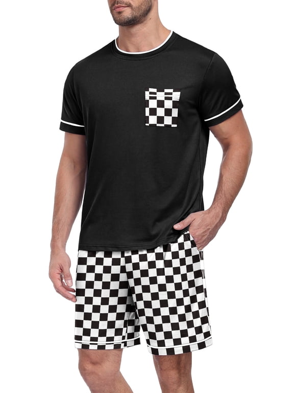 Men's Pajama Set Short Sleeve Crew Neck Summer Pjs Sets 2 Piece Sleepwear With Pockets S-2XL