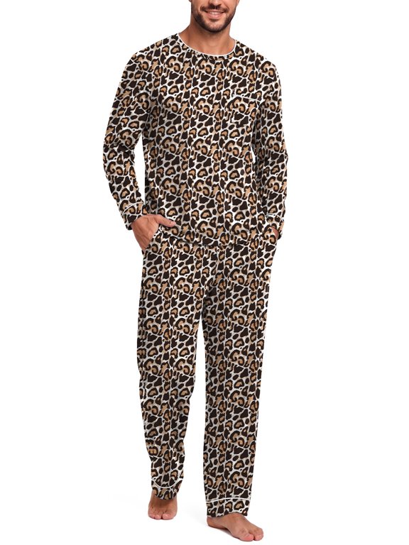 Men's Pajama Set Long Sleeve Sleepwear Lightweight Loungewear Shirts and Bottoms Soft Comfy Sleep Sets with Pockets S-2XL