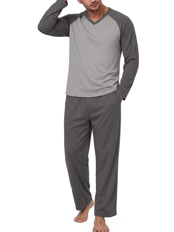 Men's Pajama Set Loungewear Lightweight Sleepwear Long Sleeve Shirts and Bottoms Soft Comfy Sleep Sets 2 Piece Pjs with Pockets S-2XL