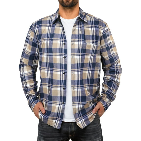Airmenty Men's Plaid Jacket Flannel Shirt Long Sleeve Casual Button Down Coat Lightweight Jacket with Chest Pocket