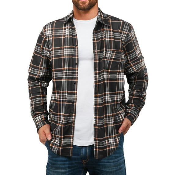 Airmenty Men's Plaid Jacket Flannel Shirt Long Sleeve Casual Button Down Coat Lightweight Jacket with Chest Pocket