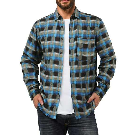 Airmenty Men's Plaid Jacket Flannel Shirt Long Sleeve Casual Button Down Coat Lightweight Jacket with Chest Pocket
