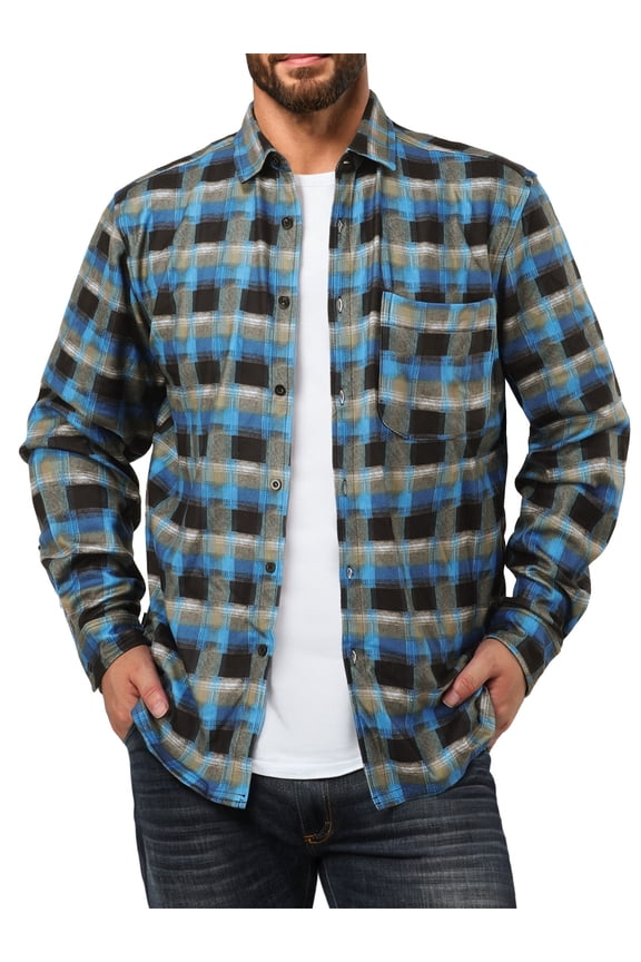 Men's Plaid Jacket Flannel Shirt Long Sleeve Casual Button Down Coat Lightweight Jacket with Chest Pocket