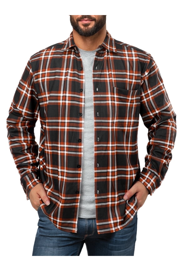 Men's Plaid Jacket Flannel Shirt Long Sleeve Casual Button Down Coat Lightweight Jacket with Chest Pocket