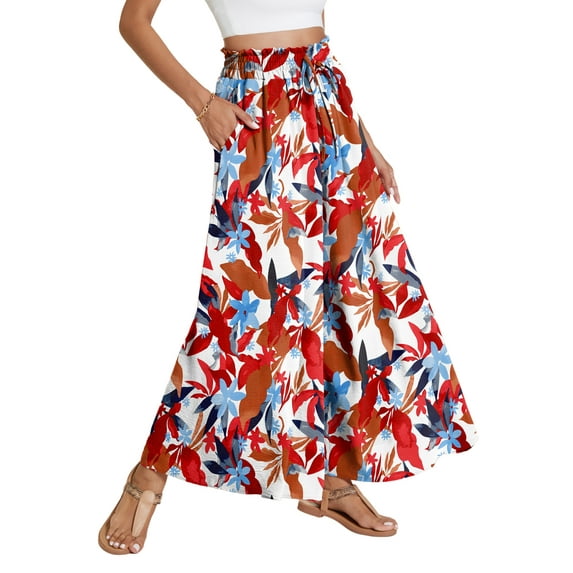 Airmenty Women Casual Wide Leg Pants High Waist Pants Long Palazzo Pants Lounge Beach Trousers with Pocket