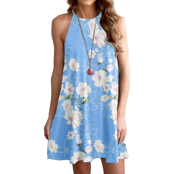 Airmenty Summer Dresses for Women Beach Floral Tshirt Sundress Sleeveless Casual Loose Tank Dress