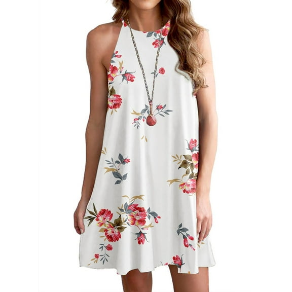 Airmenty Summer Dresses for Women Beach Floral Tshirt Sundress Sleeveless Casual Loose Tank Dress