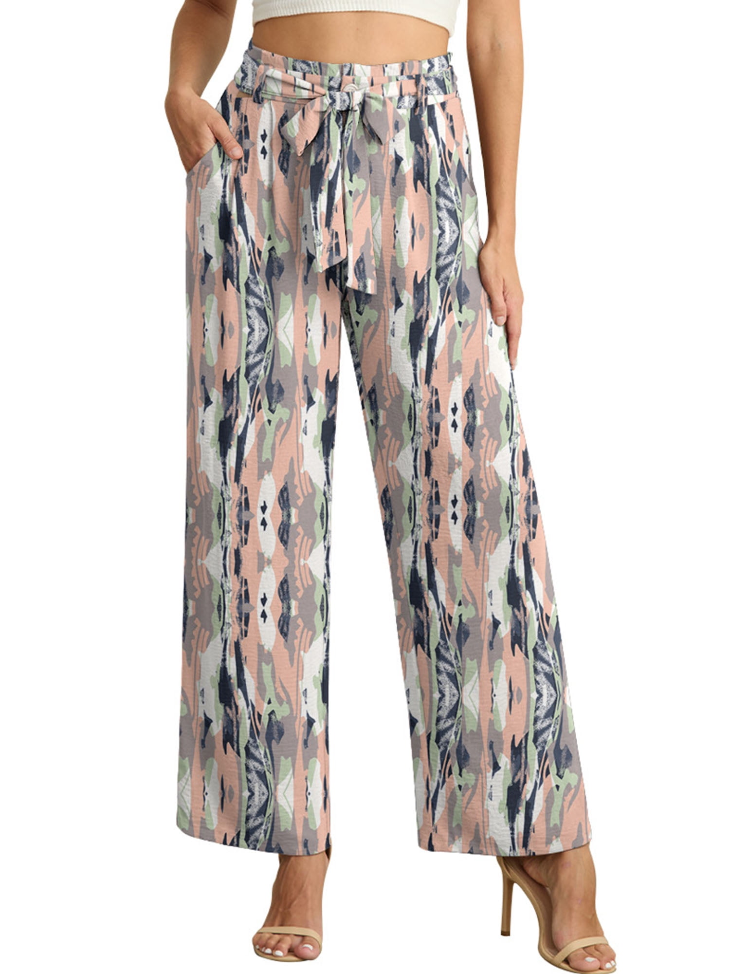 Airmenty Womens Casual Wide Leg Pants High Waisted Business Casual Trousers Work Pants with Removable Belt