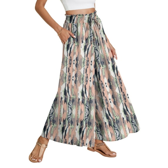 Airmenty Women Casual Wide Leg Pants High Waist Pants Long Palazzo Pants Lounge Beach Trousers with Pocket Pink Camo 1-Pack