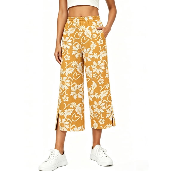 Airmenty Women's Wide Leg High Waisted Ankle Pants Lightweight Summer Casual Trousers Lounge Pants with Pockets S-2XL