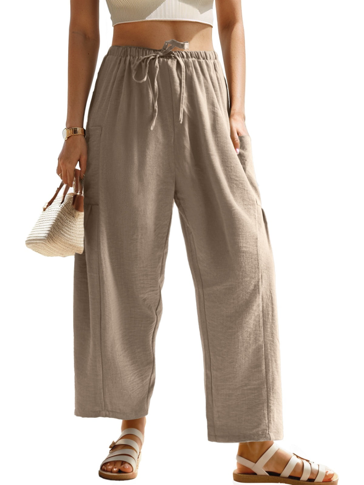 EVALESS Women's Casual Cotton Trousers with Elastic Waist EVALESS Women's Casual Cotton Trousers with Elastic Waist