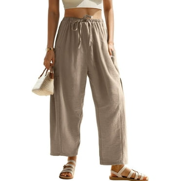 Airmenty Women Wide Leg Pants Summer Casual Low Waist Loose Drawstring Harem Pants Beach Palazzo with Pockets
