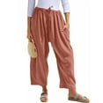 thumbnail image 1 of Airmenty Women Wide Leg Pants Summer Casual Low Waist Loose Drawstring Harem Pants Linen Beach Palazzo with Pockets, 1 of 6