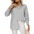 thumbnail image 1 of Airmenty Women's Button Down Shirts Long Sleeve Smocked Cuffed Striped Work Blouses Tops with Pocket Shirred, 1 of 8