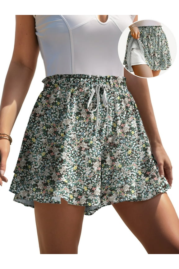 Women's Flowy Shorts Boho Ruffle Shorts Skirts Summer Tennis Running Butterfly Casual Mini Skirts Chiffon Skorts