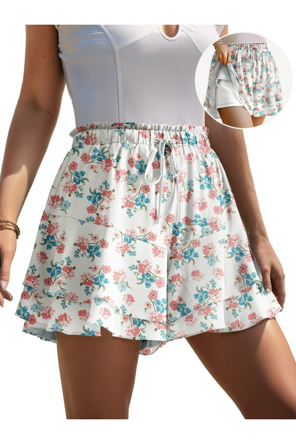 Women's Flowy Shorts Boho Ruffle Shorts Skirts Summer Tennis Running Butterfly Casual Mini Skirts Chiffon Skorts