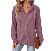 Women's Zip Up Hoodie Lightweight Full Zip Sweatshirt Casual Fall Jacket with Pockets S-2XL
