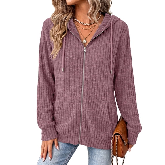 Airmenty Women's Zip Up Hoodie Lightweight Full Zip Sweatshirt Casual Fall Jacket with Pockets S-2XL