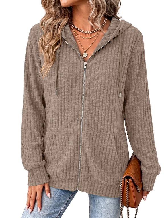 Women's Zip Up Hoodie Lightweight Full Zip Sweatshirt Casual Fall Jacket with Pockets S-2XL