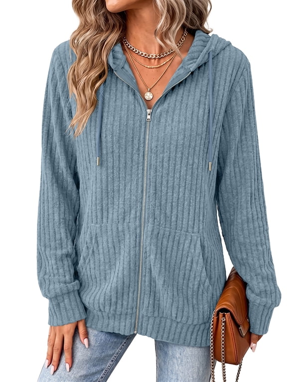 Women's Zip Up Hoodie Lightweight Full Zip Sweatshirt Casual Fall Jacket with Pockets S-2XL