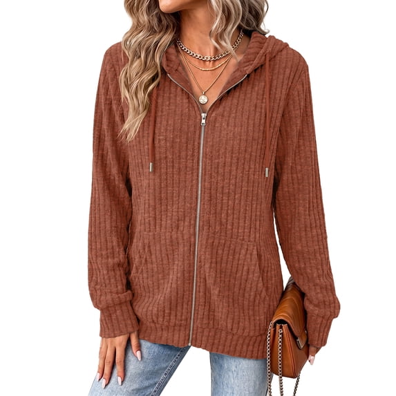 Airmenty Women's Zip Up Hoodie Lightweight Full Zip Sweatshirt Casual Fall Jacket with Pockets S-2XL