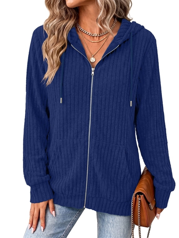 Women's Zip Up Hoodie Lightweight Full Zip Sweatshirt Casual Fall Jacket with Pockets S-2XL