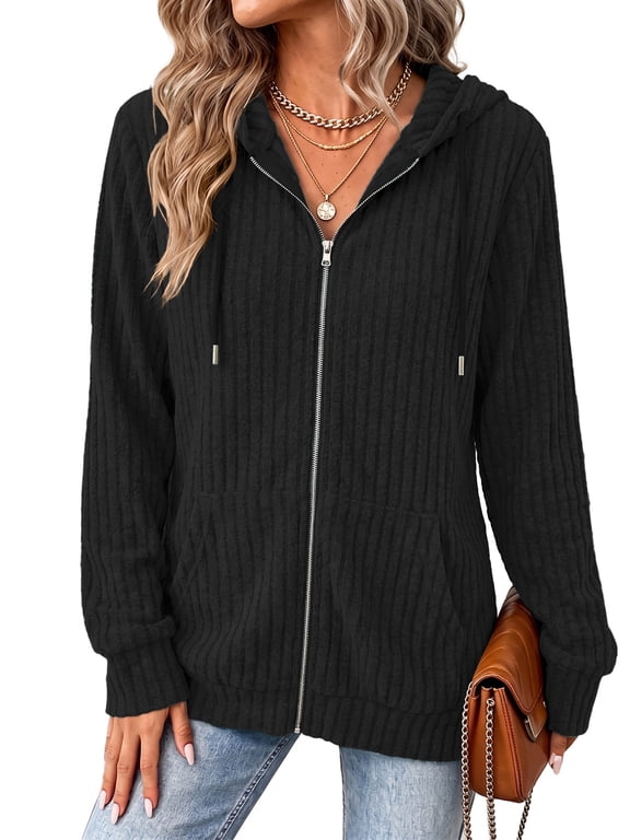 Women's Zip Up Hoodie Lightweight Full Zip Sweatshirt Casual Fall Jacket with Pockets S-2XL