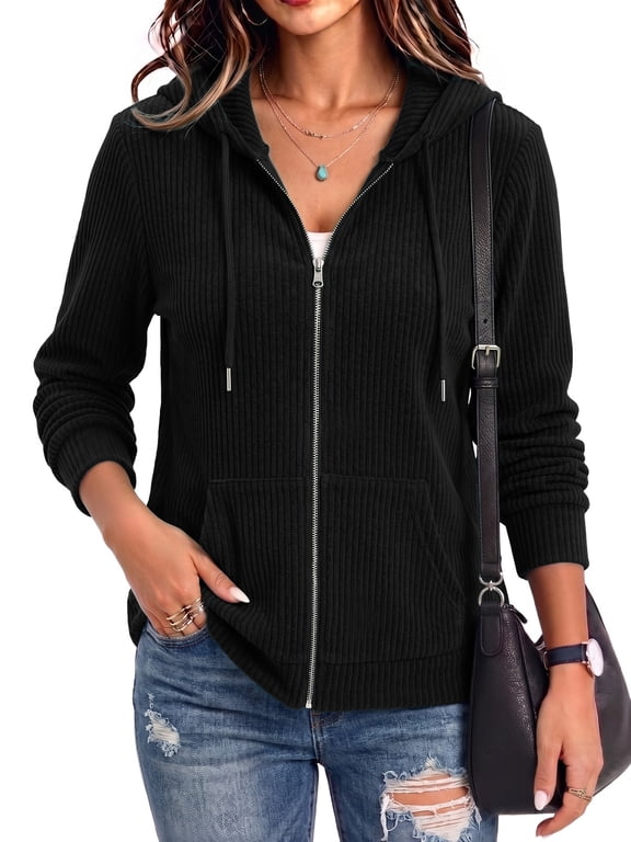 Womens Full Zip Up Hoodie Lightweight Hooded Casual Long Sleeve Hoodie Jackets Sweatshirt with Pockets S-2XL