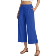 Airmenty Women's Capri Pants Drawstring Casual Trousers Wide Leg Summer High Waisted Lounge Pants with Pockets S-2XL