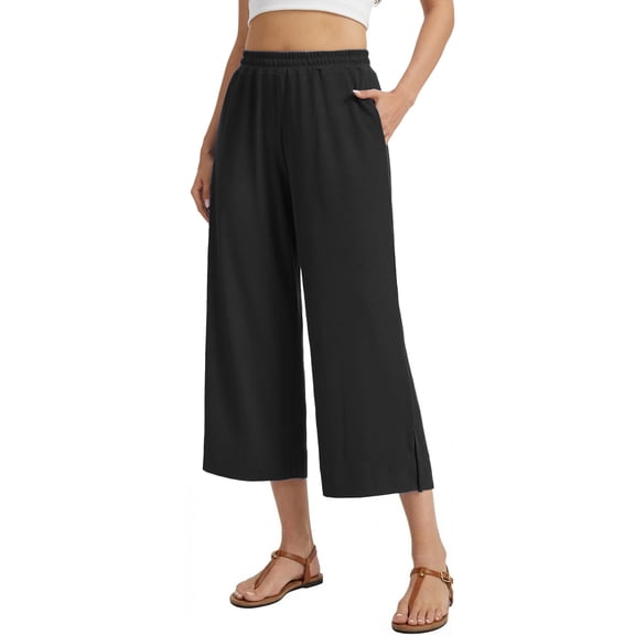 Airmenty Women's Capri Pants Drawstring Casual Trousers Wide Leg Summer High Waisted Lounge Pants with Pockets S-2XL