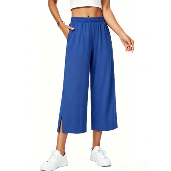Airmenty Women's Wide Leg High Waisted Ankle Pants Lightweight Summer Casual Trousers Lounge Pants with Pockets S-2XL