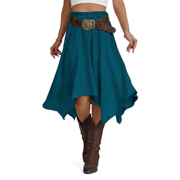 Airmenty Summer Skirts for Women Midi Skirt Flowy Elastic High Waisted Skirts Beach Skirt S-2XL