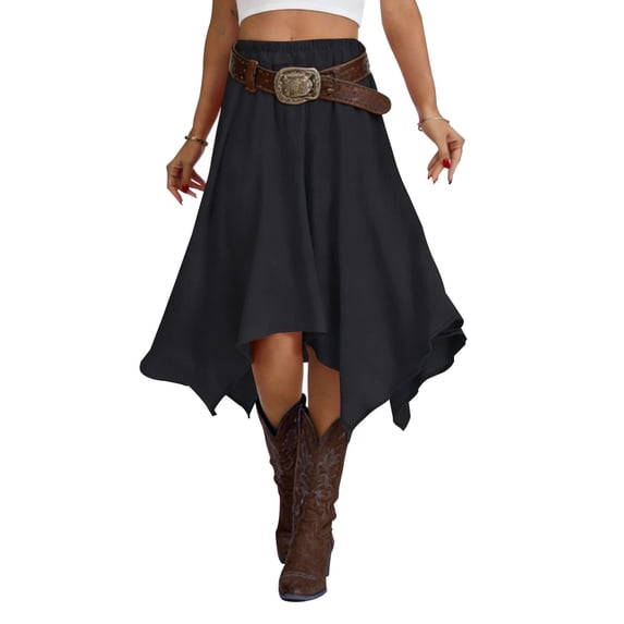 Airmenty Women's Skirt Summer Boho Skirt Long Maxi Skirt Elastic High Waist Beach Skirt Asymmetrical Country Cowgirl Skirts