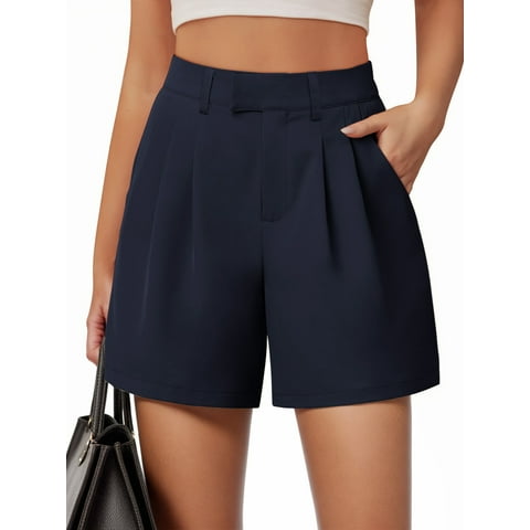 Airmenty Women's Shorts Summer Dressy Casual Short Elastic Waist Wide Leg Suit Tailored Shorts Comfy Elagant Work Trouser Shorts with Pockets