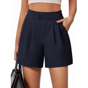 Airmenty Women's Shorts Summer Dressy Casual Short Elastic Waist Wide Leg Suit Tailored Shorts Comfy Elagant Work Trouser Shorts with Pockets