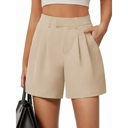 Airmenty Women's Summer Dressy Casual Elastic Waist Wide Leg Suit Tailored Shorts Comfy Elagant Work Trouser Shorts with Pocketsts