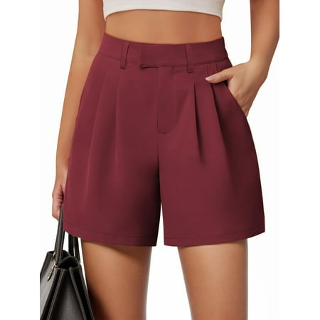 Airmenty Women's Shorts Summer Dressy Casual Short Elastic Waist Wide Leg Suit Tailored Shorts Comfy Elagant Work Trouser Shorts with Pockets