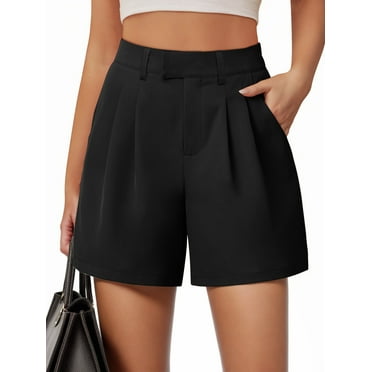 Airmenty Women's Summer Dressy Casual Elastic Waist Wide Leg Suit Tailored Shorts Comfy Elagant Work Trouser Shorts with Pocketsts