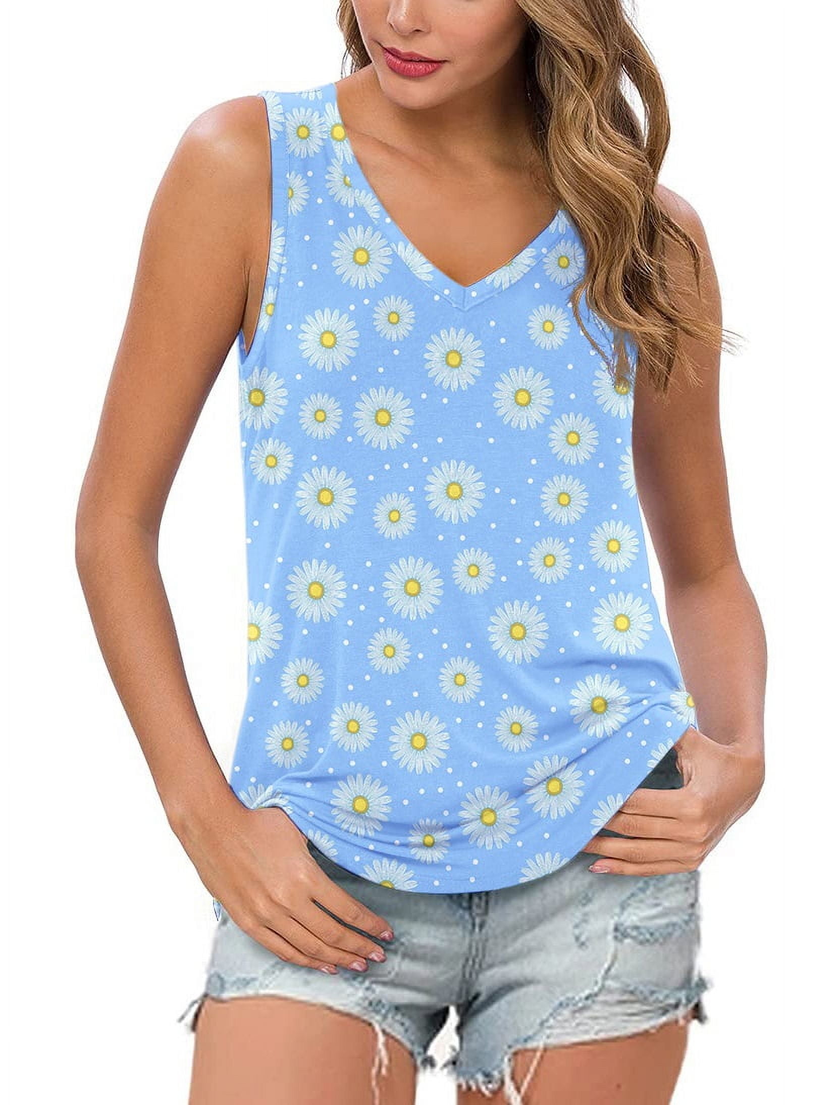 Airmenty Women's Summer Sleeveless V-Neck T-Shirt Casual Tank Tops ...