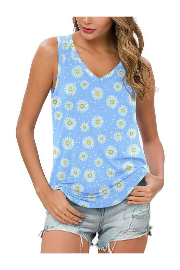 Women's Summer Sleeveless V-Neck T-Shirt Casual Tank Tops Basic Blouse Shirts