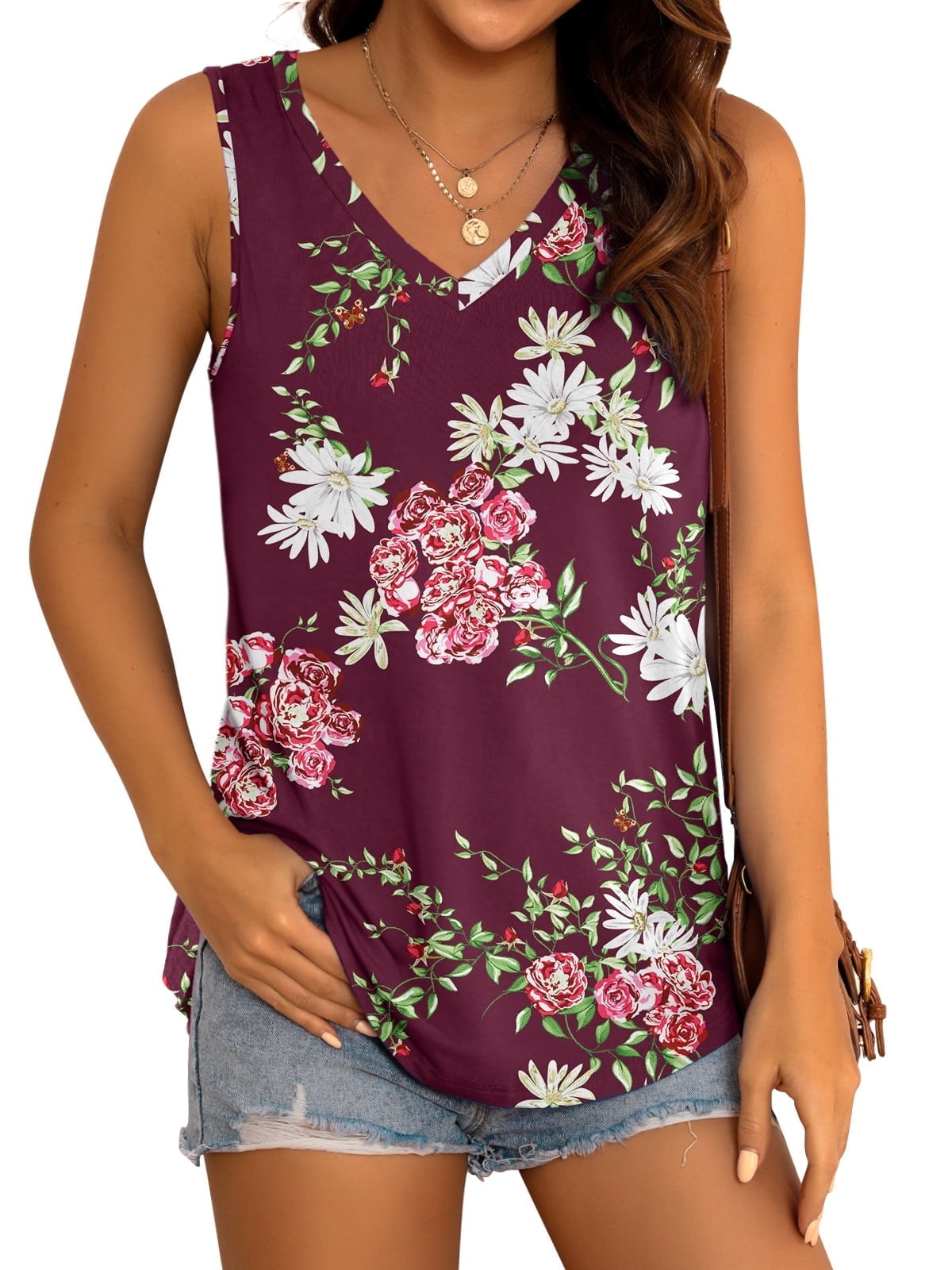 Airmenty Women's Summer Sleeveless V-Neck T-Shirt Casual Tank Tops ...