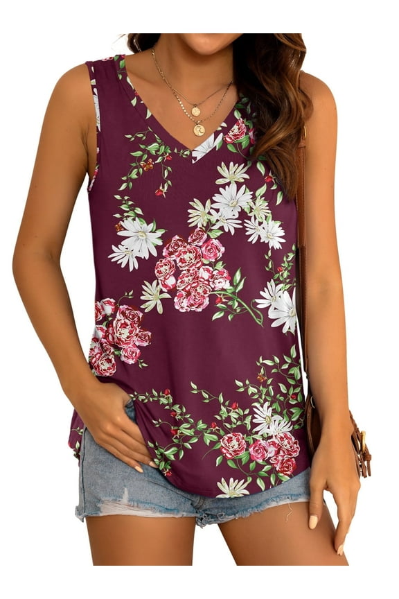 Women's Summer Sleeveless V-Neck T-Shirt Casual Tank Tops Basic Blouse Shirts